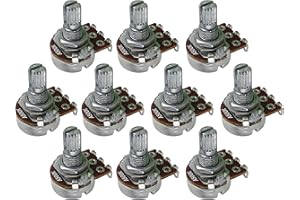 IKN A500K Mini Potentiometer Audio Taper Pots with Bayonet L15mm Short Split Shaft for Electric Bass Guitar Control Tone Volume Parts, Pack of 10PCS
