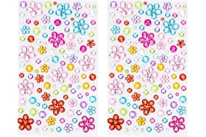 AKHTART Gem Stickers, 2 Sheets Rhinestone Stickers, Flowers Self Adhesive Gems, Assorted Shapes Bling Diamond Stickers, Jewels Crystal for Nails, Face, Festivals Makeup, DIY Craft, Decorations, Body