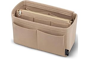 Purse Organizer Insert for Handbags with Zipper – Felt Tote Bag Organizer & Base Shaper, 13 Compartments, Compatible with Speedy 25, Neverfull PM, Longchamp S & More | Medium (23×13×15cm) | Beige