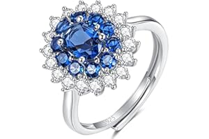 SNORSO Birthstone Sapphire Ruby Engagement Rings for Women,925 Sterling Silver Rings Halo Eternity Promise Finger Ring Anniversary Wedding Adjustable Silver Ladies Women Ring for Her Gift