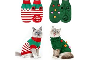 HYLYUN 2 Stück Katzen Weihnachtspullover Warm Katzenpullover, Winter Haustier Pullover Katze Niedliche Wellige Kugeln und Weihnachtsbaummuster Katze Strickpullover mit Beinen M