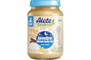 ‎ALETE Alete Bio Gläschen Abendbrei Milchreis Vanille-Zimt, Babynahrung in Bio-Qualität, ohne Palmöl & Zuckerzusatz, ab dem 6. Monat, 6er Pack (6 x 190 g)