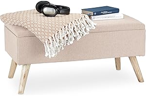 Relaxdays Baúl Almacenamiento con Patas, Banco Almacenaje, Tela-Madera-DM, 1 Ud., 39,5 x 79,5 x 39,5 cm, Beige
