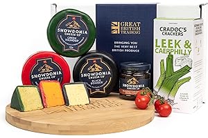GREAT BRITISH TRADING LIMITED - Snowdonia Welsh Cymru Cheese Hamper Truckles with Onion Chutney and Cradocs Crackers Welsh Gift Hamper