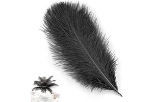 Tuxuzal 10 Stück Natürliche Strauß Feder Deko Künstliche Straußenfeder Schwarz Strauß Federn Bastelfedern für Maskendekoration Hochzeit Party Ornamente, Künstliche Schwarz Federn zum Bastel, 25-30 cm