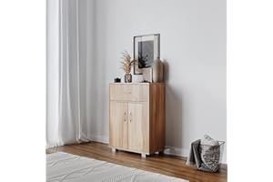 URBNLIVING Wooden Free Standing Cabinet With Side Corner Cabinets (Oak, Freestanding Cabinet)
