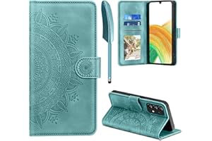 EASDNB Lederhülle für Samsung Galaxy A33 5G Hülle, Handyhülle für Galaxy A33 Flip Wallet PU Leder Case [Kartenfach] [Magnet] [Standfunktion] Prägung Klapphülle Schutzhülle für Samsung A33, Grün