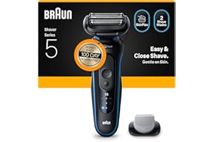 Braun Series 5 Electric Shaver, Wet & Dry Foil Razor for Men with Body Groomer Attachment, Cordless, Up to 50 min, 100 percent Waterproof, 52-B1600S, Blue