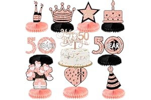 LINGQIANG 50. Geburtstag Deko Frau, 10 Stück Rosegold und Schwarz 50 Geburtstag Bienenwabe Mittelstück Tischdeko, 50. Geburtstag Tischdekoration Tafelaufsätze für Frauen 50. Geburtstag Party Dekorationen