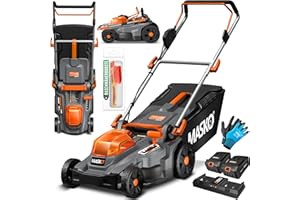 MASKO® Akku Rasenmäher mit Mulchfunktion, 2X Akkus Li-Ion Batterie 4Ah & Doppel-Ladegerät Rasentrimmer 43cm Schnitt-Breite 6X Höhenverstellbar 55L Fangkorb Flächen bis 650m² inkl. Handschuhe & Bürste