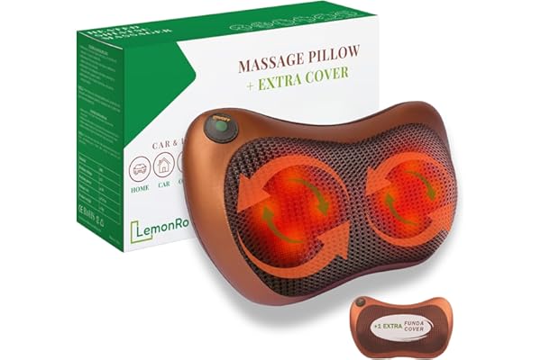 Masajeador Cervical y Espalda. Cojín Eléctrico con Calor y una Funda Extra (Marrón) - Almohada Cervicales y Cuello, Masaje Shiatsu Bidireccional con 8 Rodillos, Ideal para Casa, Oficina, Coche o Viaje