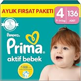 Prima Aktif Bebek, Bebek Bezi 4 Numara, 136 Adet Aylık Fırsat Paketi
