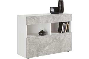 Web Convenienza Madia moderna Bianca Made in Italy - Collezione Sorano con Cassetto e Anta Ribaltabile per Soggiorno e Sala da Pranzo (Cemento)