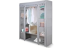 Knight Canvas Wardrobe Organizer | Spacious Free Standing Closet with Hanging Rail & Cubic Drawer | Stylish & Durable | L 150cm x W 45cm x H 175cm - Sleek - Grey