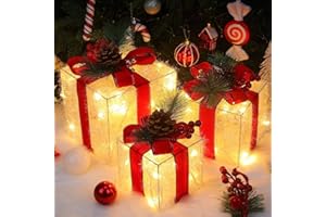 ‎QUNTIS Quntis 3 Set LED Geschenkbox Weihnachten, Weihnachtsdeko Innen Strombetrieben, 60 warmweiße LEDs, beleuchtete Weihnachten Deko, Lichterdeko Geschenkpakete für Weihnachtsbaum Fensterbank Garten