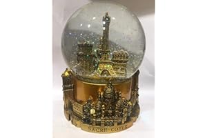 VIANAYA - Sfera di Neve Torre Eiffel e Altri Monumenti di Parigi, Misura Grande, 14 cm, Base in Resina di qualità e Sfera in Vetro, Monumenti di Parigi incisi in 3D, Neve Scintillante, Colore: Oro