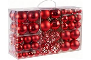 ‎HENGSONG Hengsong Christbaumkugeln Rot,Weihnachtskugeln Rot,100 Christbaumkugeln,Baumkugeln Weihnachten,∅3-4-6cm,Christbaumkugel,Kugeln Weihnachtsbaum für Weihnachtsbaum Deko&Christmas Decorations