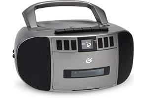 GPX BCA209S Portable Am/FM Boombox with CD and Cassette Player, Silver/Gray