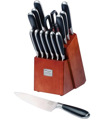 Chicago Cutlery 15-teiliges Messerset – Inkl. Block, Santoku, Brotmesser, Steakmesser, Schere, 26° Geschliffen