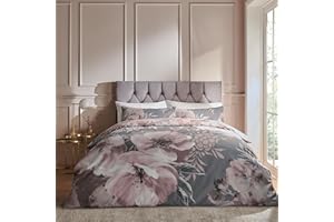 Catherine Lansfield Dramatic - Set copripiumino, Motivo floreale, Grigio, King Size (copripiumino 220 x 230 cm + 2 federe 50 x 75 cm)