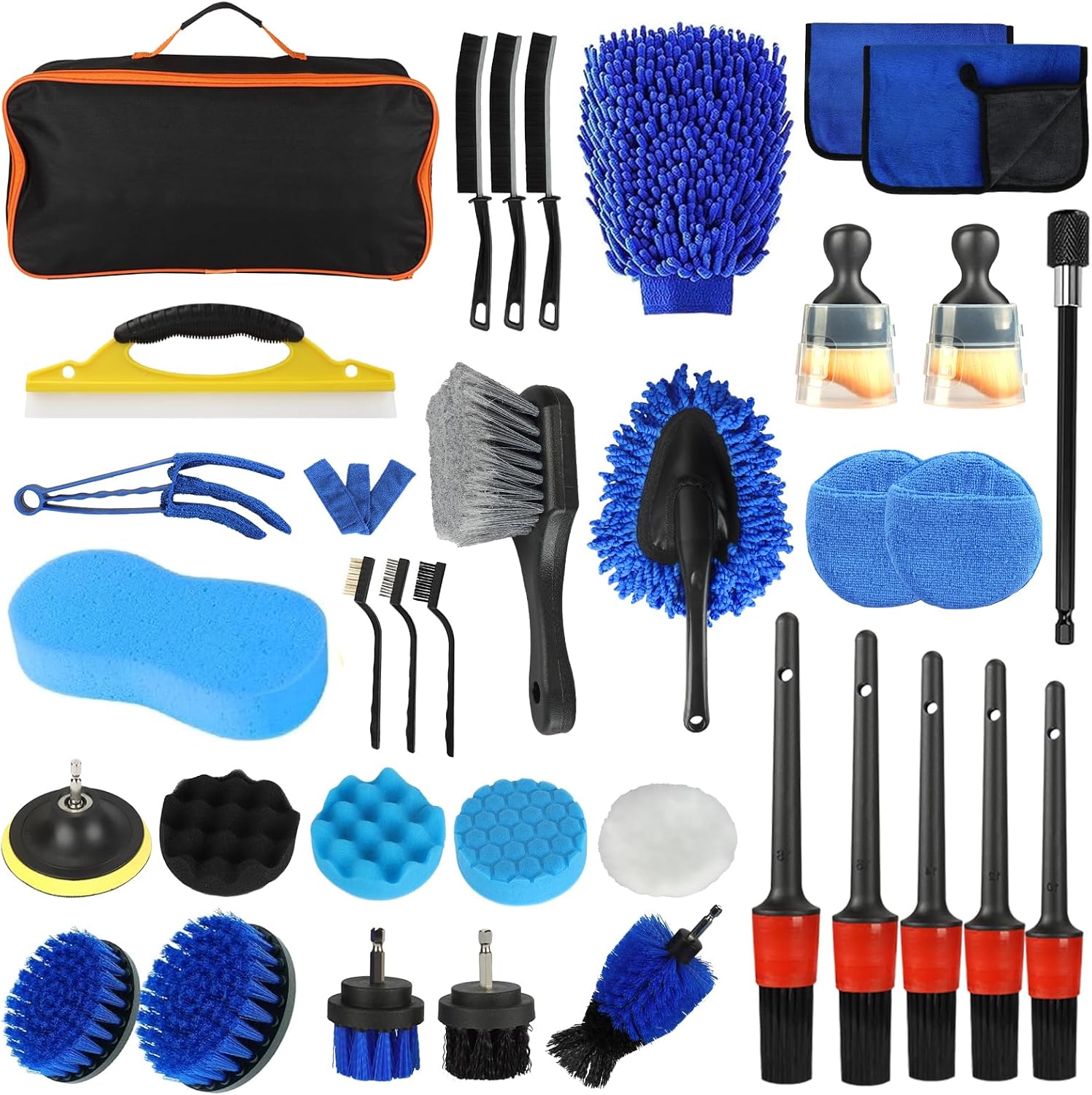 Kit Limpieza Coche,36 pcs Juego de limpieza de coche,Cepillo para Taladro Limpieza,Cepillo Limpieza Coche con Cepillos,Esponjas para Pulir,Kit Limpieza Coche Interior para Interior Y Exterior