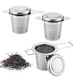 HiTeax 2er Set Teesieb Aus Edelstahl - Feinfilter Mit Deckel & Klappbaren Griffen Für Losen Tee