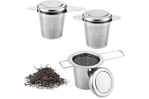 LCXCXY Juego de Colador te de tres Piezas, Inoxidable 304 Filtros de Té,infusor de te orejas redondas, orejas plegables,Metal con Tapa Colador de Té,ParaTazas de Té,Café Ollas filtro te Infusionador de Té.