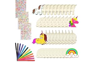 KERANEET Einhorn Bastelset 55 Stück Einhorn Basteln Einhorn Holz Bastelset Einhorn Pferde Bastelset Einhorn zum Bemalen mit Aquarellstiften für DIY Kinder Malen Dekoration