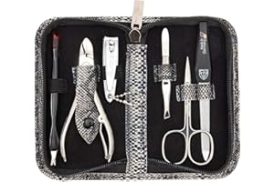 DREI SCHWERTER - Germany 6-częściowy zestaw do manicure 'Torino' | zestaw etui na paznokcie ze sztucznej skóry imitacja węża | zawartość: nożyczki do skóry, obcinacz do paznokci, szczypce do paznokci,