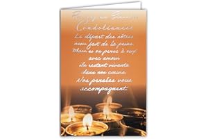 AFIE 69-3063 Carte Sincères Condoléances avec Enveloppe Blanche - Grand Texte Argenté Mots En Argent Qui Brille Bougies Terracotta - Format Fermé 11,5x17 cm - Fabriquée en France