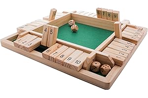 GrowUpSmart Shut the Box Dice Game (2-4 Players) for Clever Kids & Adults [4 Sided Large Wooden Board Game, 8 Dice & Shut-the-Box Rules] Smart Game for Learning Numbers, Strategy & Risk Management
