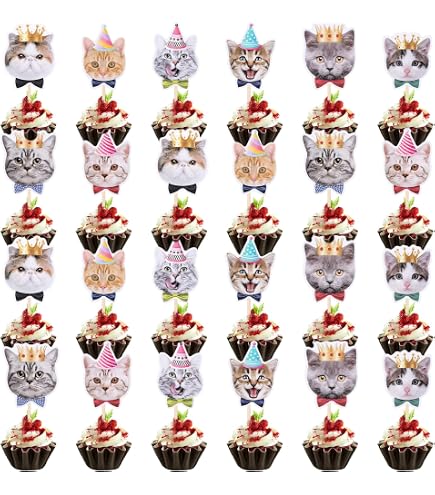 25 Cupcake-Topper Mit Katzen-Motiv – Schwarzer Glitzer, Für Katzenliebhaber-Partys – Inkl. Tortenaufsatz, Aus Karton
