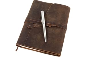 moonster Funda de Cuero de Cuaderno con Bolígrafo – Bloc de Notas de Piel – Cuaderno A5 para Mujer y Hombre Libreta con Correa de Cierre para Diario de Viaje - Cuadernos Bonitos para Poesía
