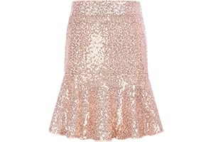 GRACE KARIN Girls Sequins Skirt Elastic Waist Daily School Skirt Ruffle Hem Hips-Wrapped Skirt