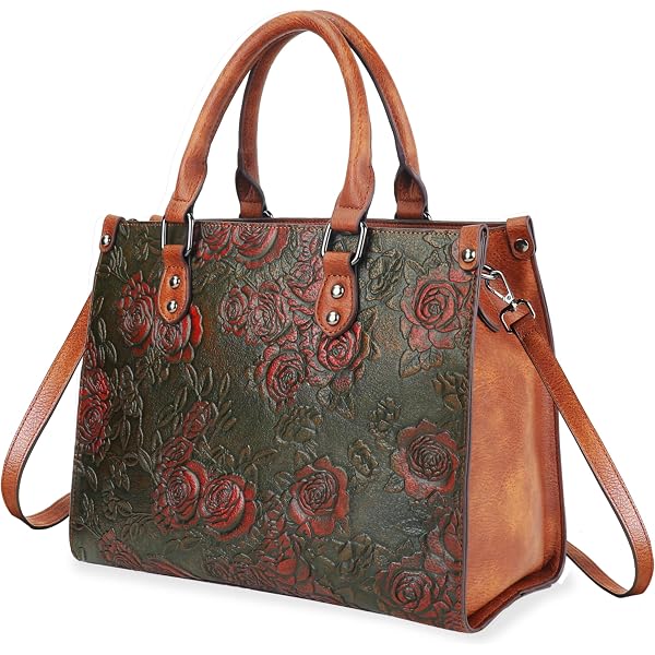 Vintage Rose Embossed Leather Crossbody Bag For Women | Adjustable Strap Tote Purse - View #2