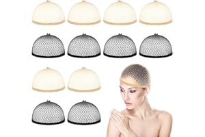 LIANGDIAN 12 Pezzi Calotte per Parrucche Elastiche Reti per Cappelli per Parrucche Traspiranti Cappuccio per Parrucca In Rete per Donne e Uomini, 6 Beige Naturale e 6 Neri