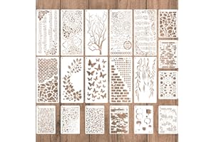 QUILAX 19 Pcs Texture Stencils, Stencils for Crafts Reusable, Music Sheet, Honeycomb Brick Texture Stencil, Stencil for Crafts Painting on Card Journaling Paper Scrapbook Walls Wood Floor