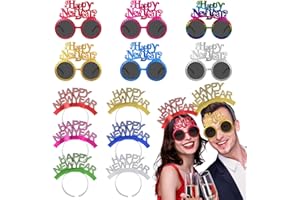 saerryor 12 Pcs Happy New Year Glasses and Happy New Year Headband Set 2026 Headband 2026 Glasses Party Photo Props 2026 Party Decorations for Kids Adults Costume Party