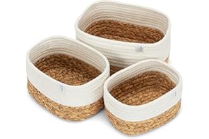 NORDIS DESIGN Aufbewahrungskörbe 3er Set aus Wasserhyazinthe und Baumwolle, Bad Aufbewahrungskorb geflochten als Badkorb zur Badezimmer Aufbewahrung & Bad Organisation creme-weiß