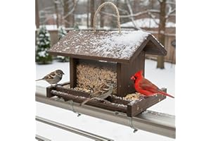 Zeqeey Mangeoire à Oiseaux en Bois de Grande capacité en Bois Suspendue avec Garde-Corps d’Arbre Support de Montage de clôture pour l’Alimentation à l’extérieur du Jardin Pinsons Sauvages