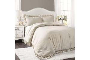 Lush Decor Reyna Rüschen-Bettwäsche-Set, 3-teilig, gemütlich, gerüscht, Zeitlose Eleganz und Komfort für Schlafsaal, Queen-Size-Bett, Weizen