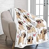 WONGS BEDDING Mops Kuscheldecke 150x200 Kinder Jungen Sherpa Decke Warm Wohndecke weiche & Flauschige Fleecedecke als Sofaübe