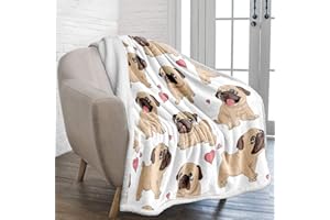 WONGS BEDDING Mops narzuta koc dwustronny mops pies nadruk szerpa koc dla dzieci dzieci dorosłych miękki ciepły mikrofibra solidny koc narzuta na łóżko, kanapę i podróż, 150 x 200 cm