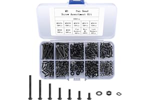 XxinXrong300 Stück M3 Flachkopfschrauben und Muttern Unterlegscheiben Sortiment Set, Schwarz Linsenkopf Schrauben Edelstahl, Innensechskantschrauben, Maschinenschrauben und Unterlegscheiben