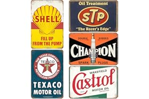 AHZFOX Auto Moto Huile pour machines De l'essence Enseignes Métalliques Vintage Poste rétro Garage Atelier Man Cave Bars Clubs Décoration Murale 8" x 12" 5Pcs