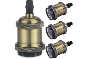 DiCUNO E27 Vintage Portalampada, Edison retro lampada a sospensione, Adattatore in ceramica solida, 4 Pezzi di champagne oro socket