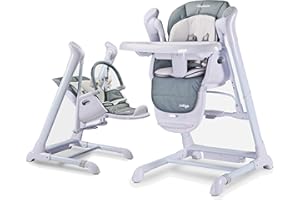 CARETERO TERO-761 Chaise haute 2 en 1 avec balançoire électrique pour bébé Indigo Gris