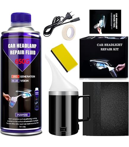 Kit De Rénovation Phares De Voiture - Avec Chargeur Et Support UV - Pour Rayures, Jaunissement, Fissures - Solution De Revêtement Non Incluse - 11