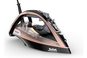 Tefal Ultimate Pure Steam Iron, 3100W, 260g/min Steam Boost, 350ml Water Tank, 3m Cord, Non-Stick Durilium Soleplate, Anti Scale, Anti-drip, Black and Rose Gold FV9845G0