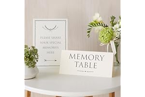 ANGEL & DOVE Set of 2 Ivory Funeral Signs 'Memory Table' & 'Share Your Memories' - Condolence, Memorial, Celebration of Life